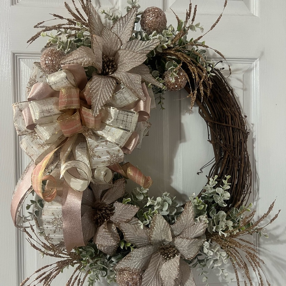 Charming Holiday Wreath with Pink and Gold Accents